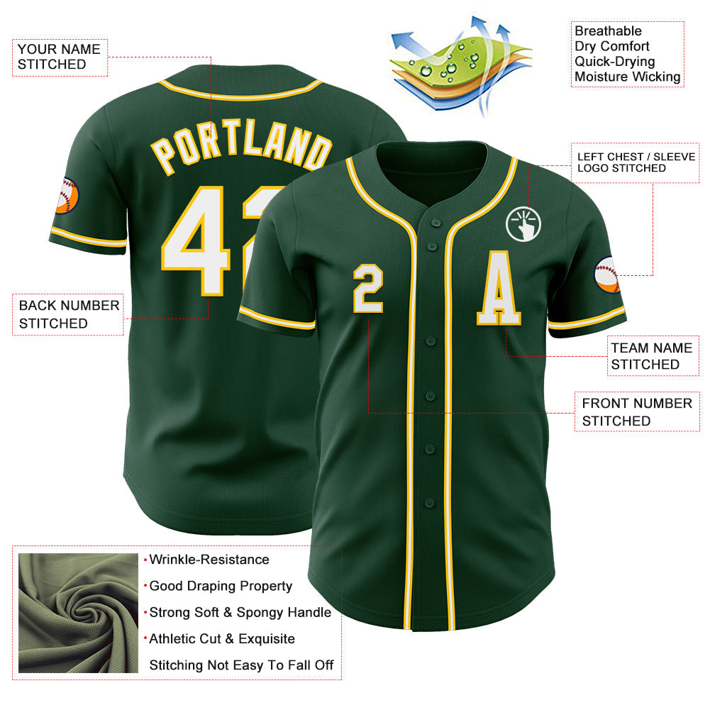 Custom Green White-Yellow Authentic Baseball Jersey view 2