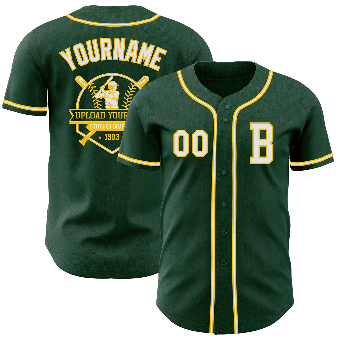 Custom Green White-Yellow Authentic Baseball Jersey view 5