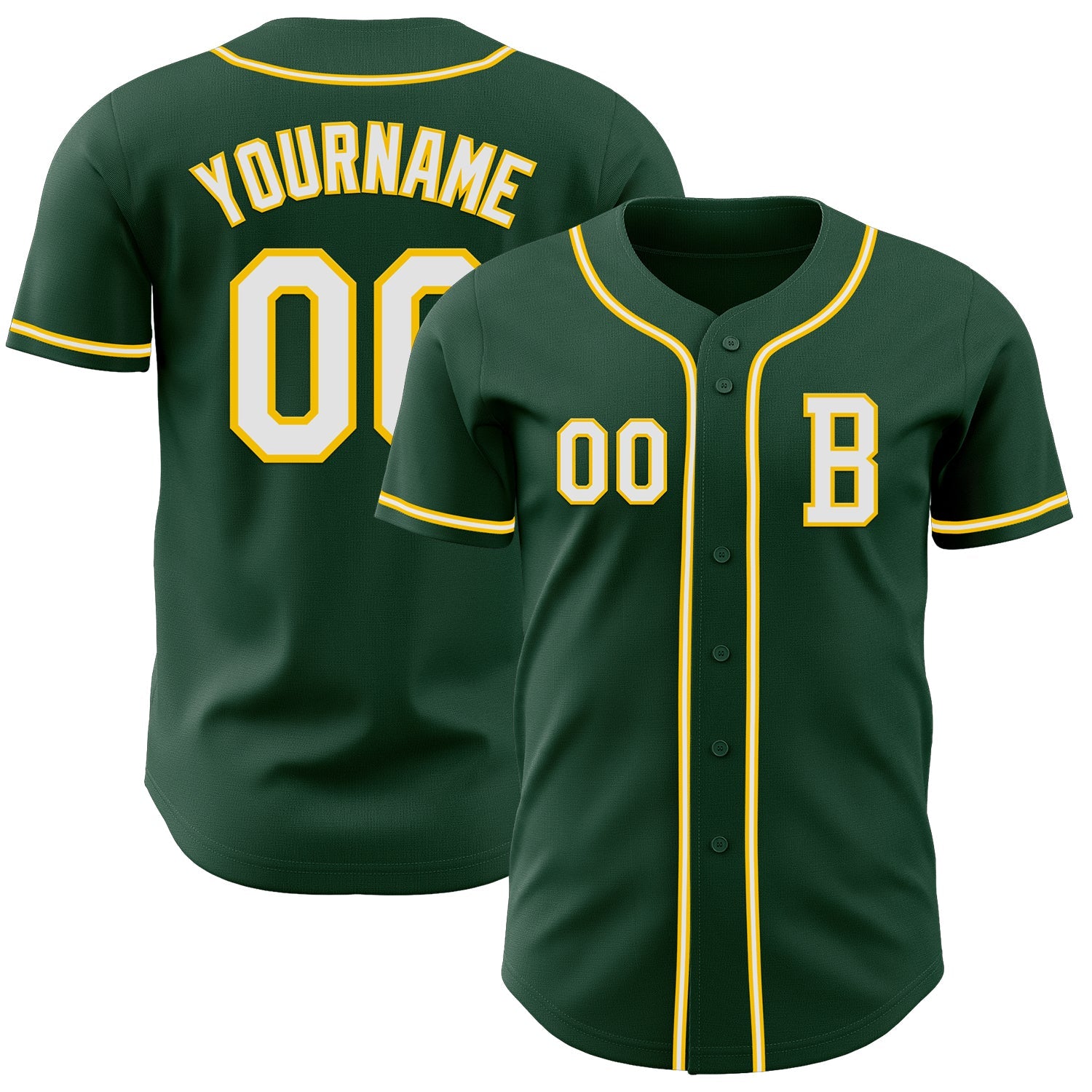 Custom Green White-Yellow Authentic Baseball Jersey - Main View