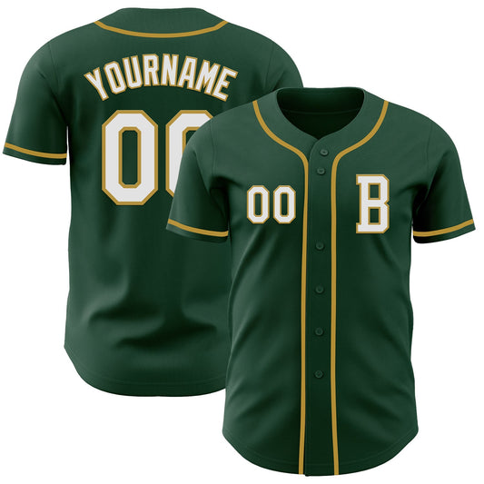 Custom Green White-Old Gold Authentic Baseball Jersey - Main View