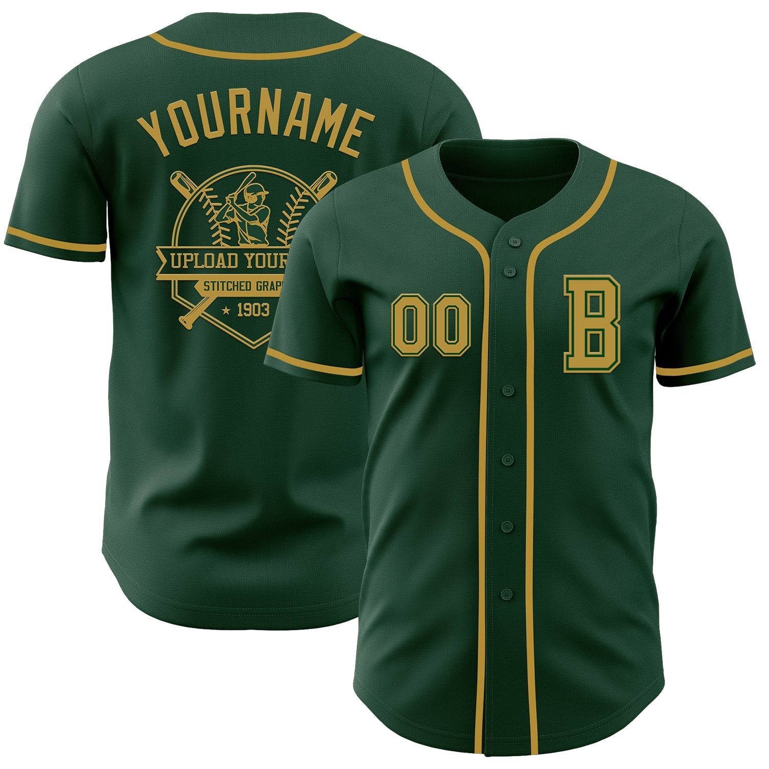 Custom Green Old Gold Authentic Baseball Jersey view 5