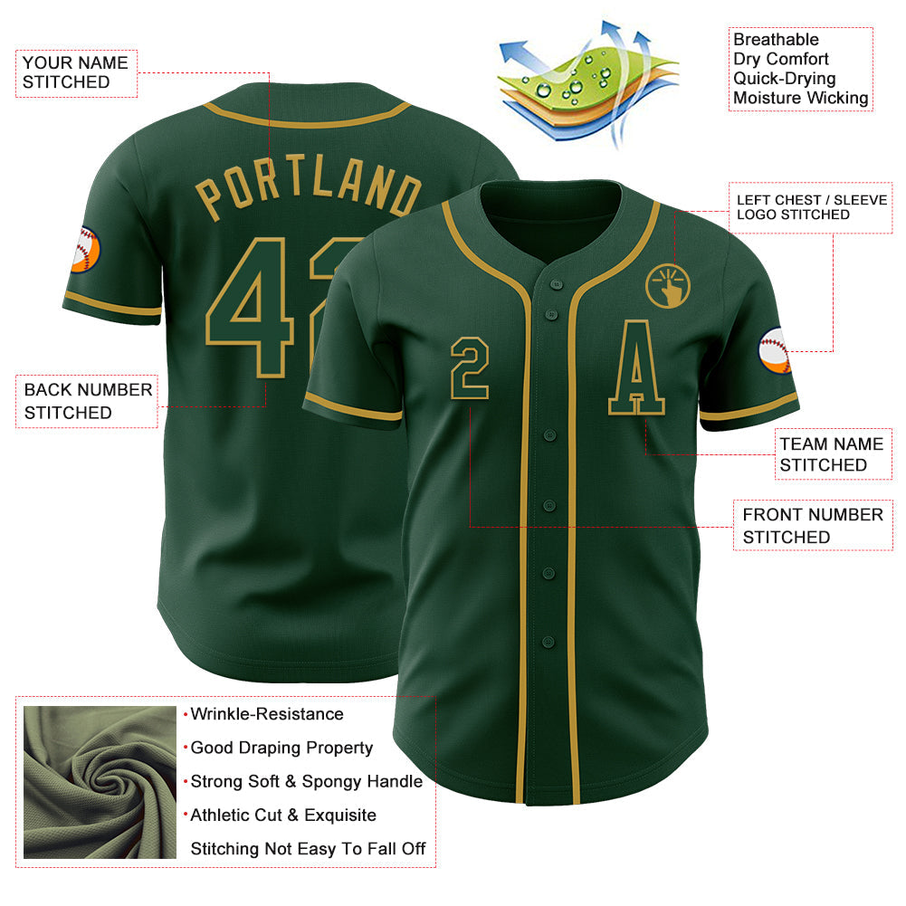 Custom Green Old Gold Authentic Baseball Jersey view 2