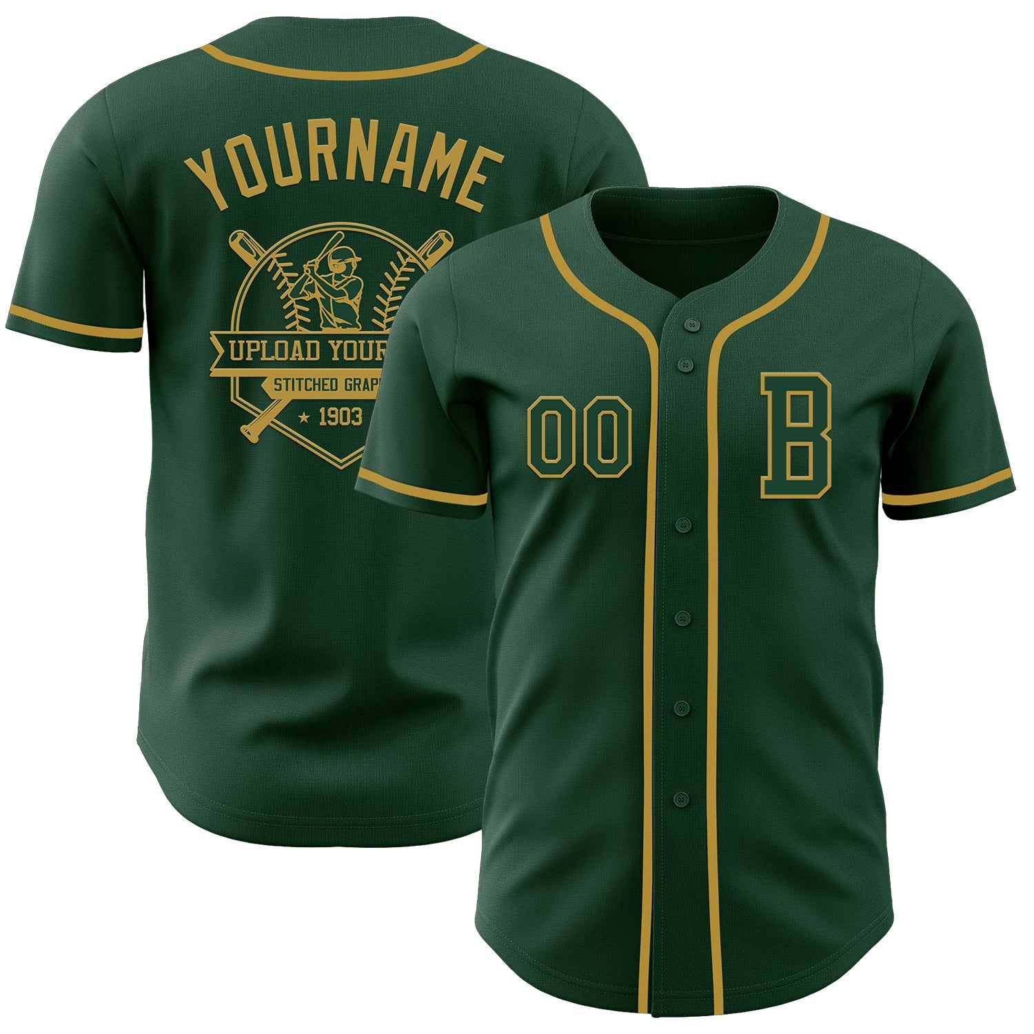 Custom Green Old Gold Authentic Baseball Jersey view 5