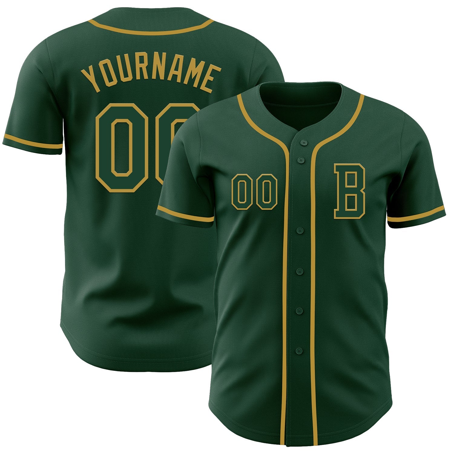Custom Green Old Gold Authentic Baseball Jersey - Main View