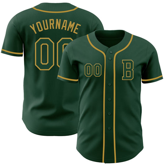Custom Green Old Gold Authentic Baseball Jersey - Main View