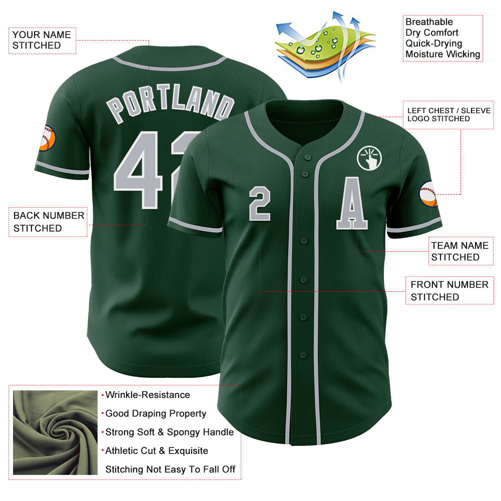 Custom Green Gray-White Authentic Baseball Jersey view 2