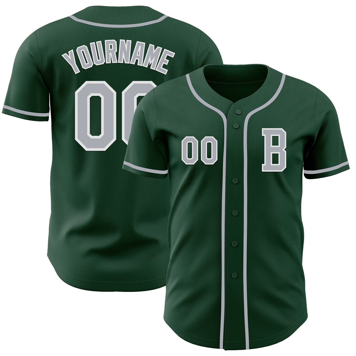 Custom Green Gray-White Authentic Baseball Jersey - Main View