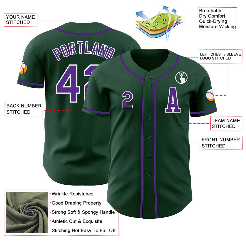 Custom Green Purple-White Authentic Baseball Jersey view 2