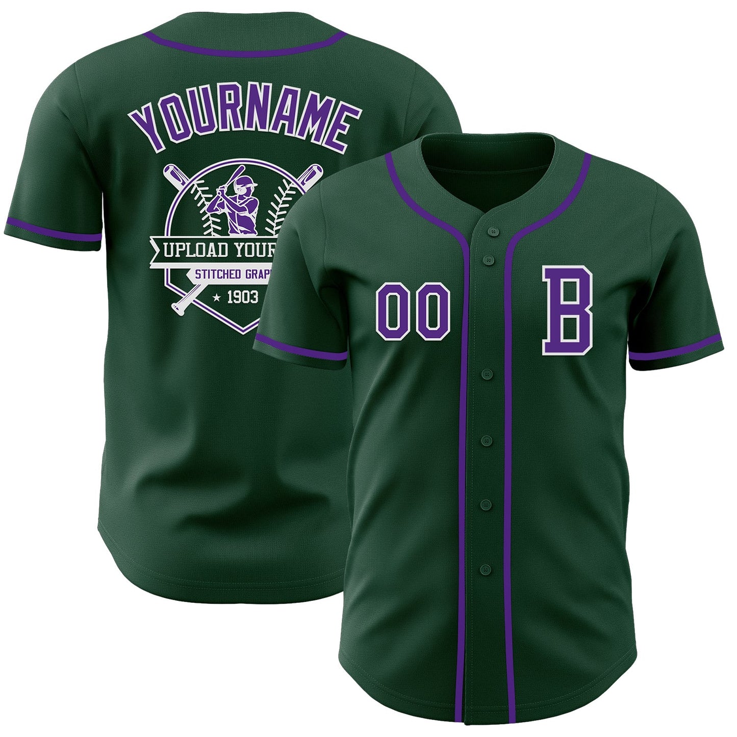 Custom Green Purple-White Authentic Baseball Jersey view 5