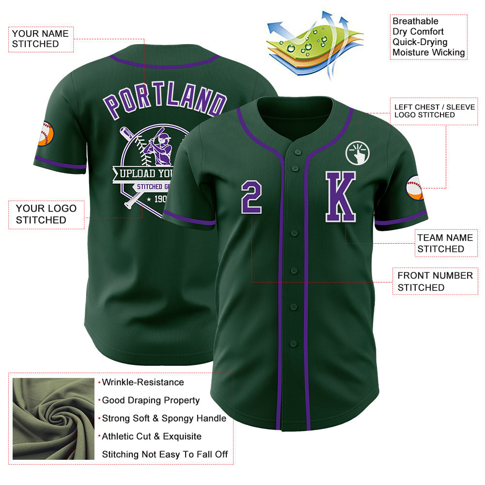 Custom Green Purple-White Authentic Baseball Jersey view 6