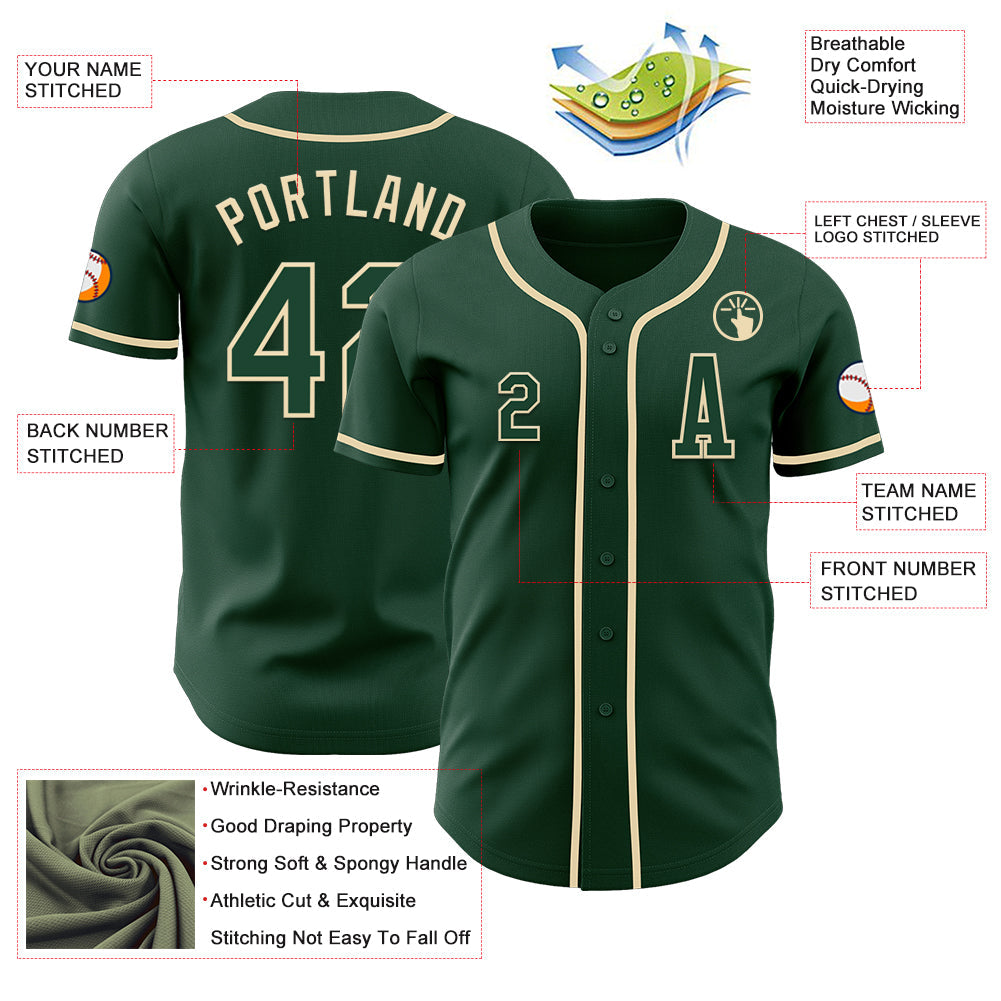 Custom Green Cream Authentic Baseball Jersey view 2