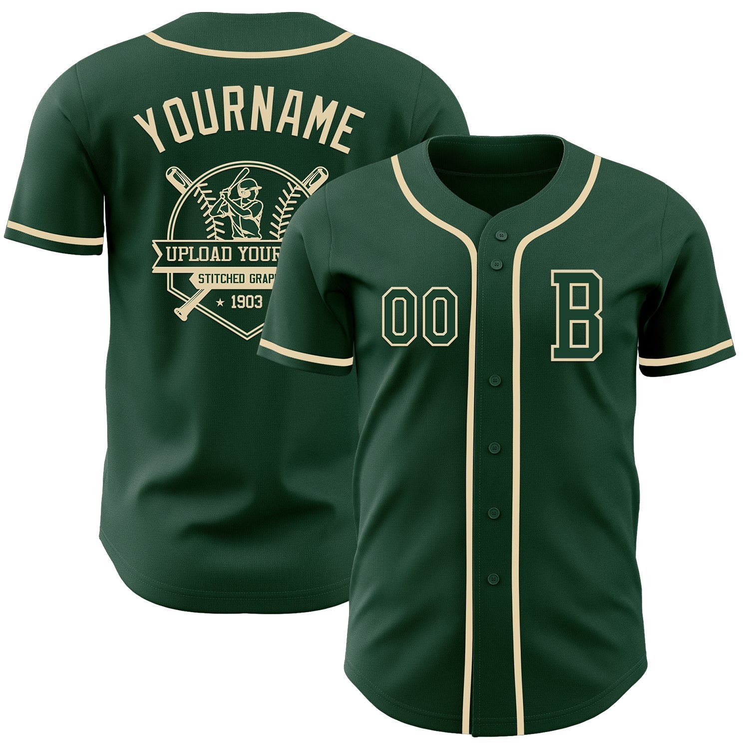 Custom Green Cream Authentic Baseball Jersey view 5