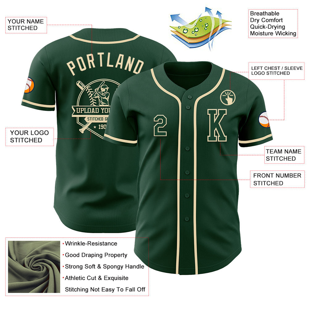 Custom Green Cream Authentic Baseball Jersey view 6