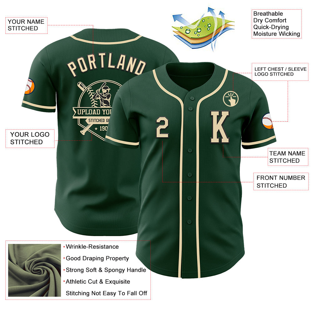 Custom Green Cream-Black Authentic Baseball Jersey view 6