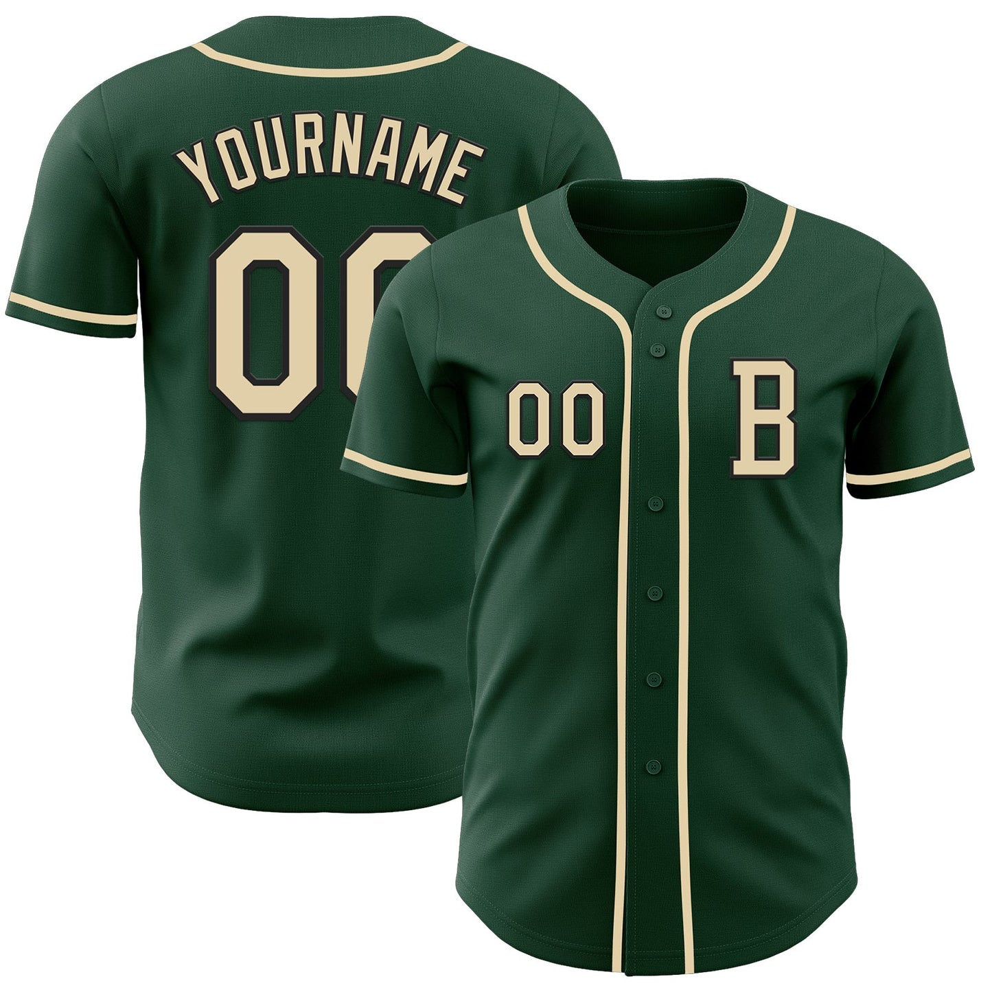 Custom Green Cream-Black Authentic Baseball Jersey - Main View