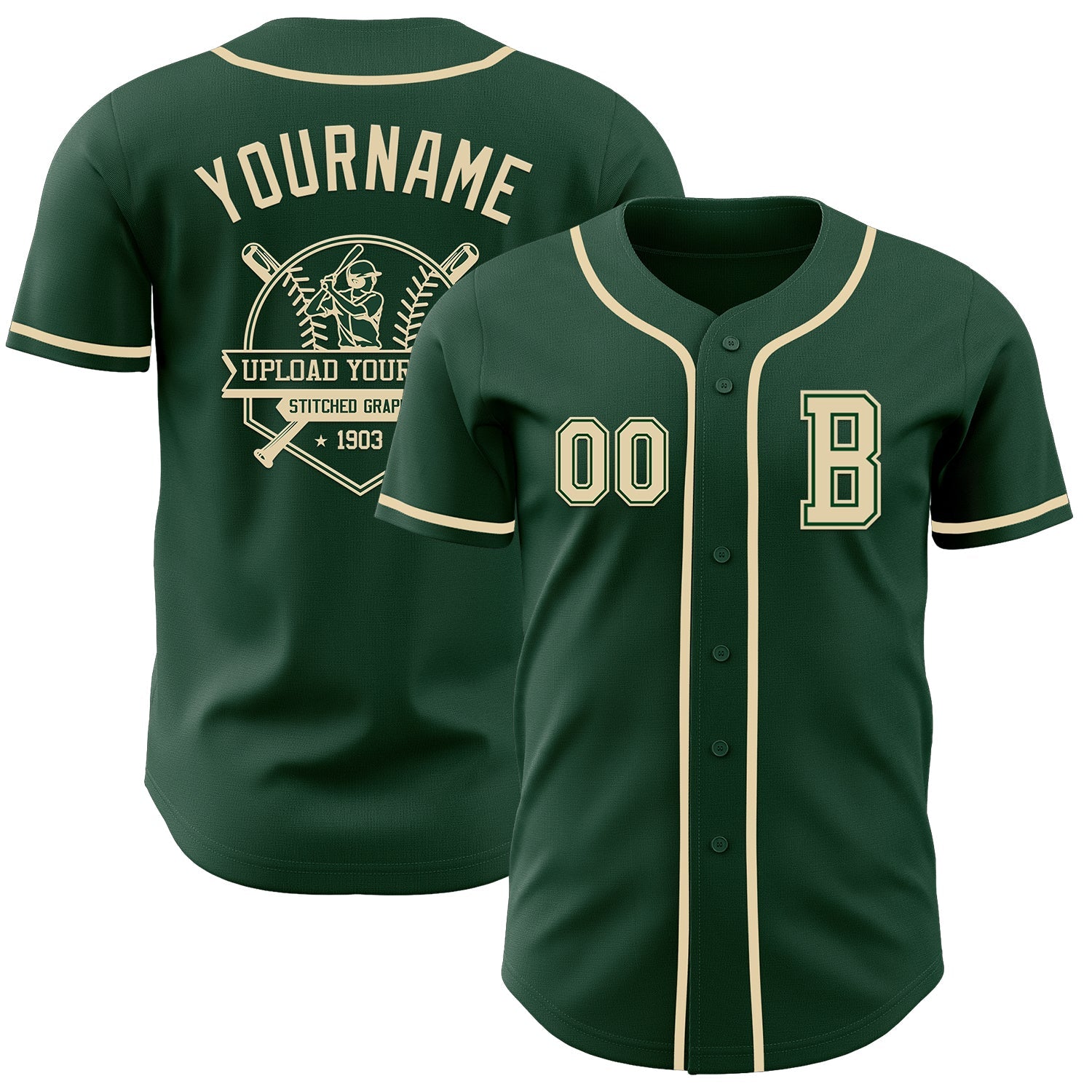 Custom Green Cream Authentic Baseball Jersey view 5