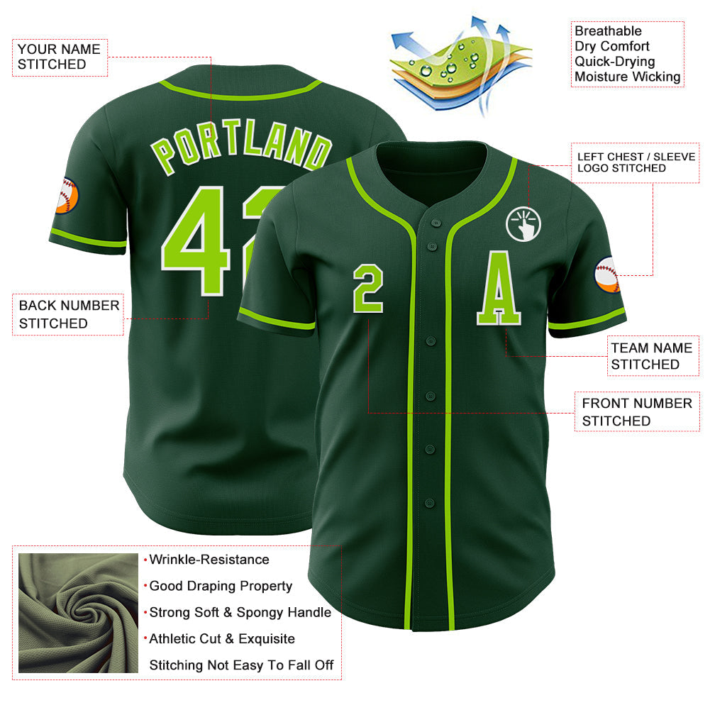 Custom Green Neon Green-White Authentic Baseball Jersey view 2