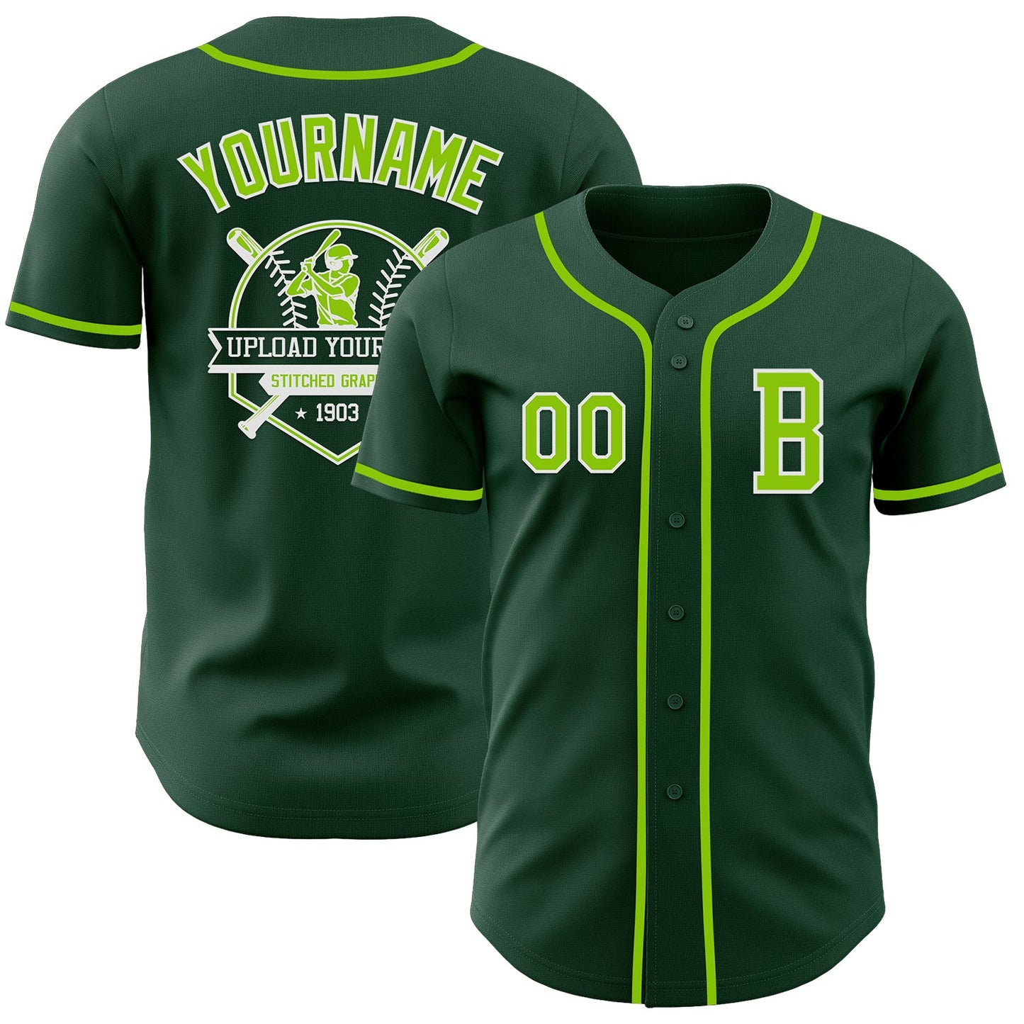 Custom Green Neon Green-White Authentic Baseball Jersey view 5