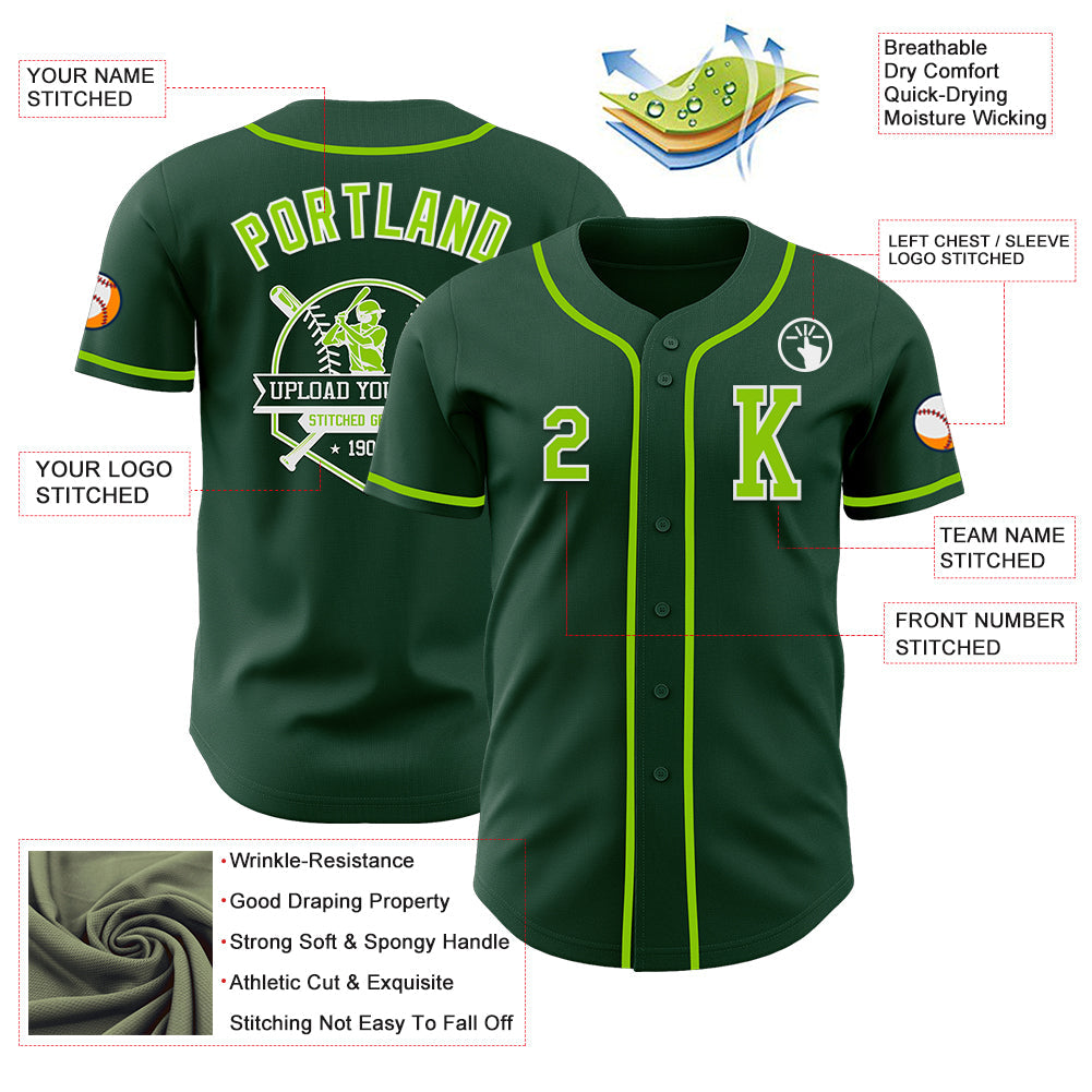 Custom Green Neon Green-White Authentic Baseball Jersey view 6