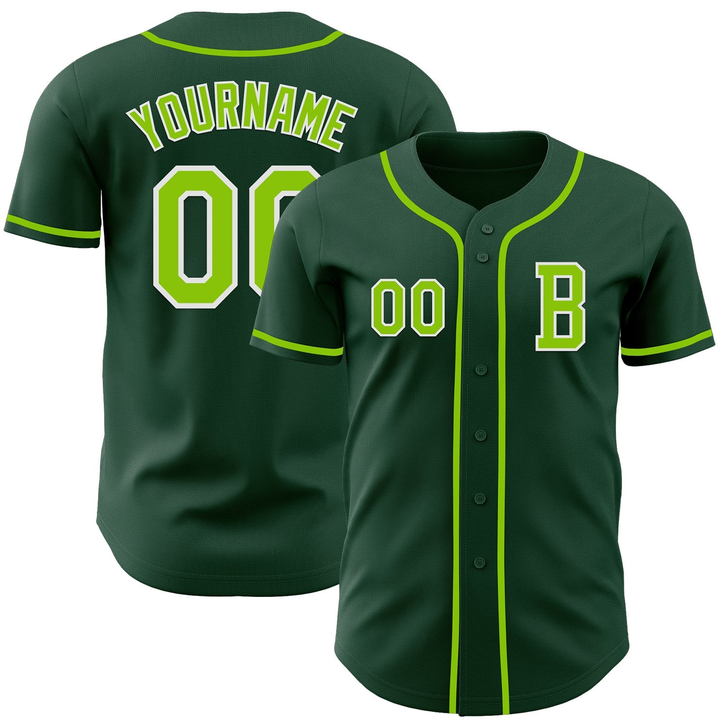 Custom Green Neon Green-White Authentic Baseball Jersey - Main View
