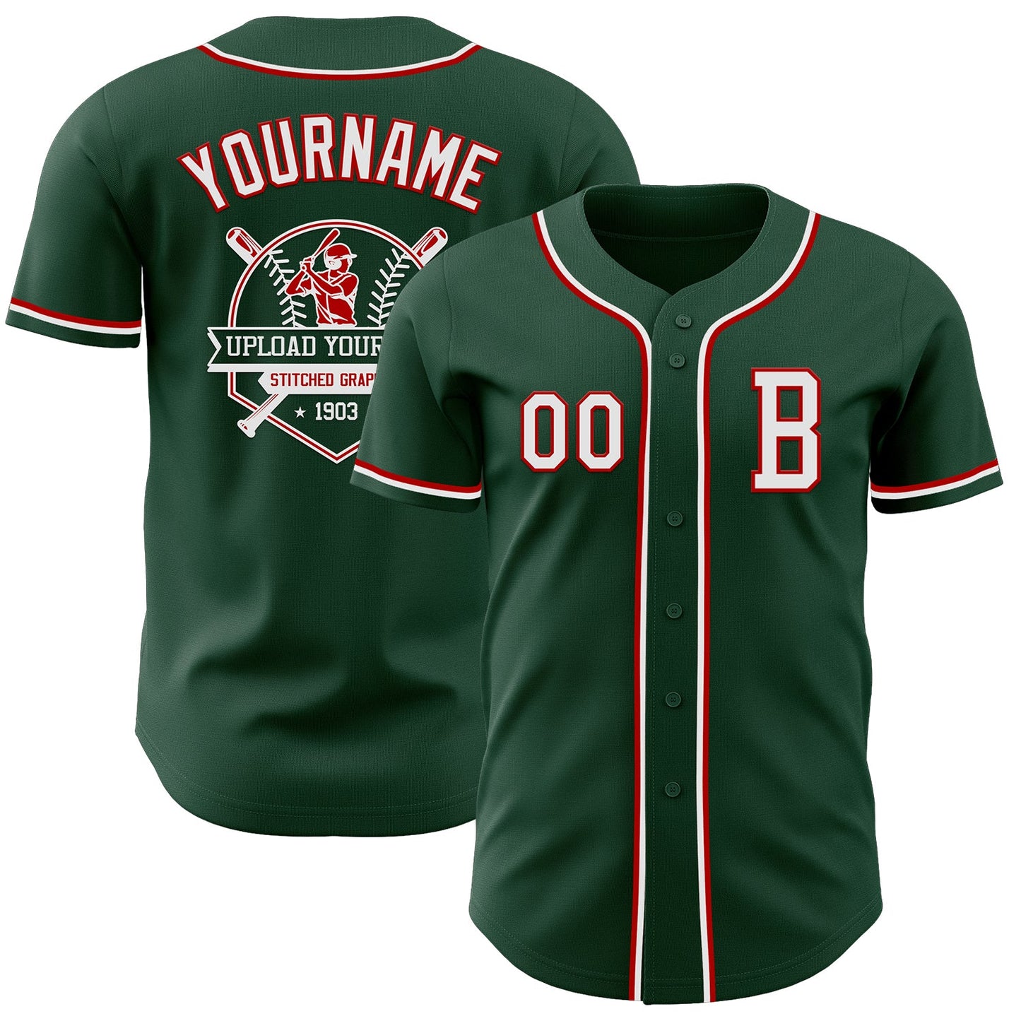 Custom Green White-Red Authentic Baseball Jersey view 5