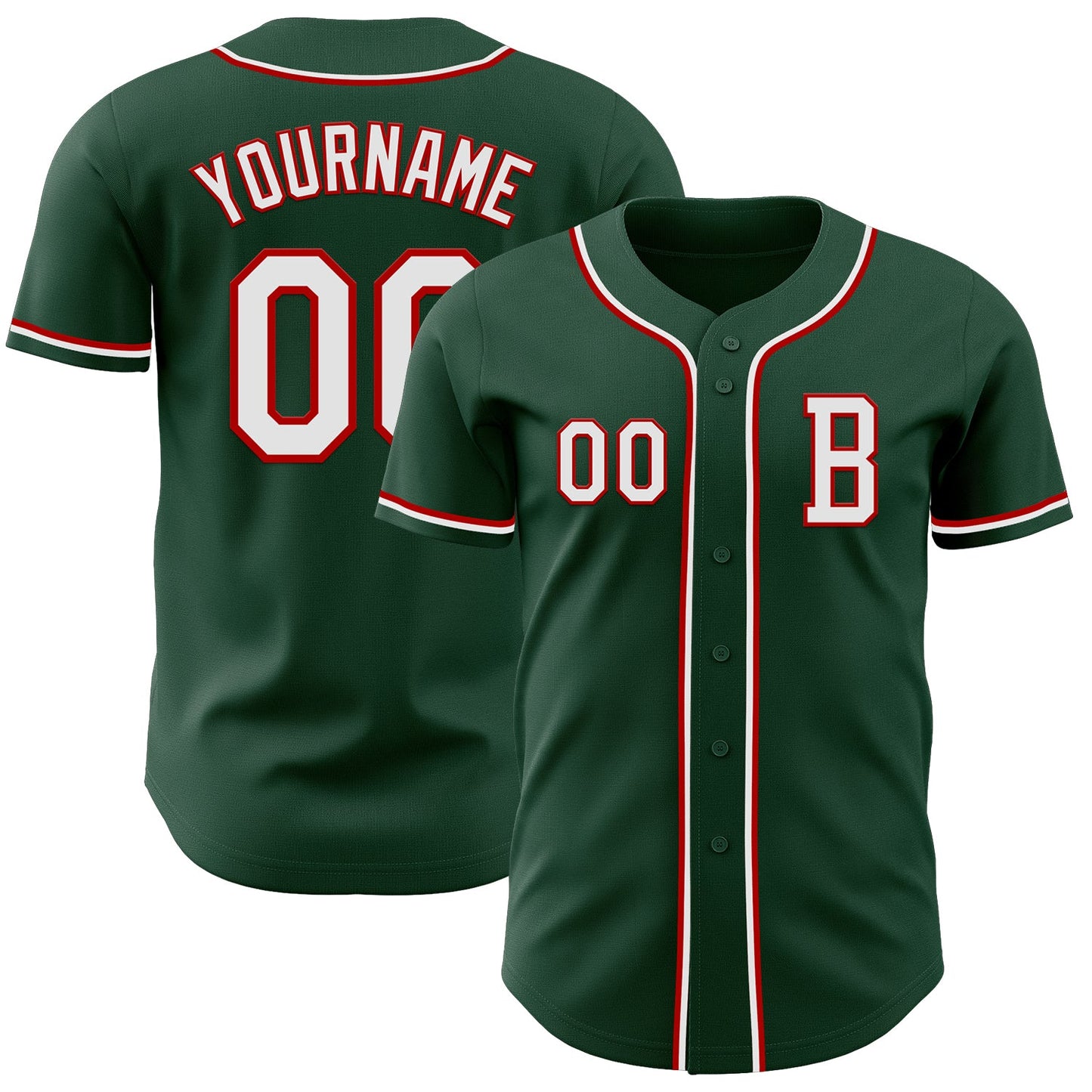 Custom Green White-Red Authentic Baseball Jersey - Main View
