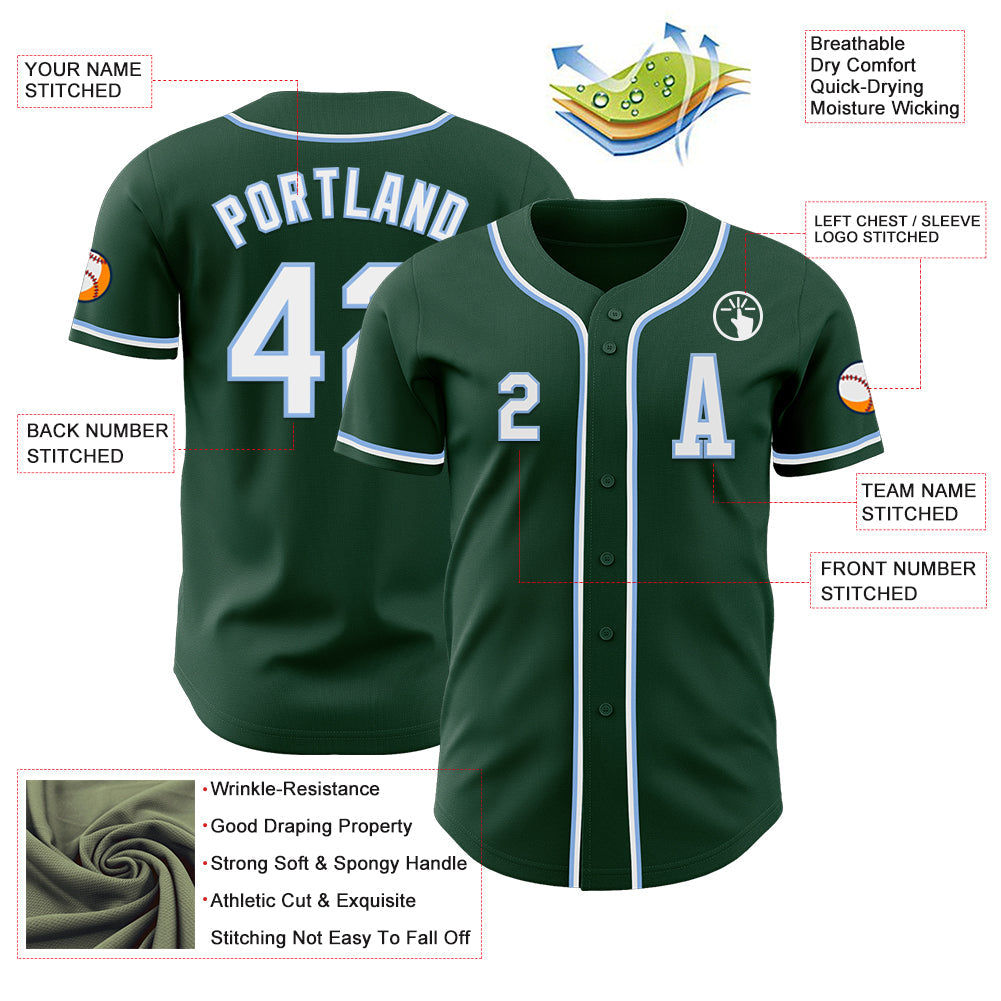 Custom Green White-Light Blue Authentic Baseball Jersey view 2