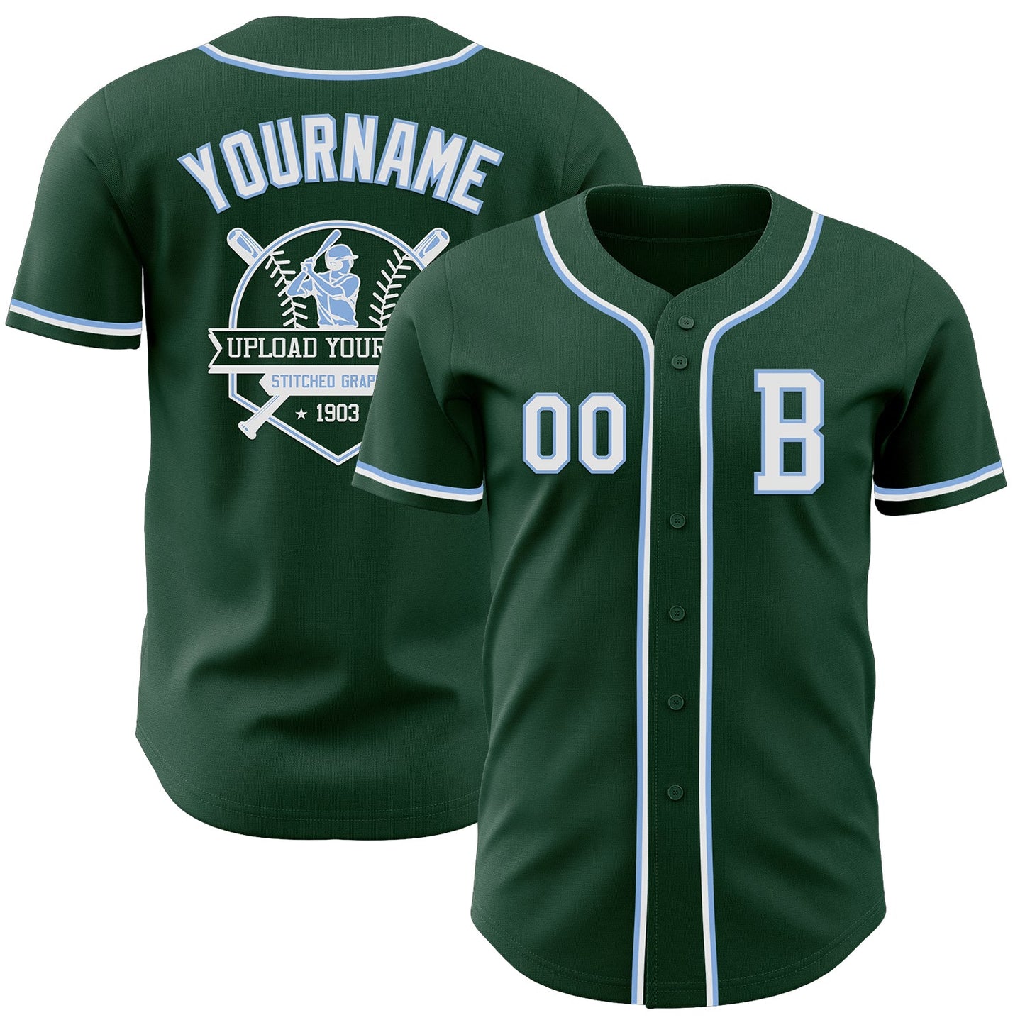 Custom Green White-Light Blue Authentic Baseball Jersey view 5