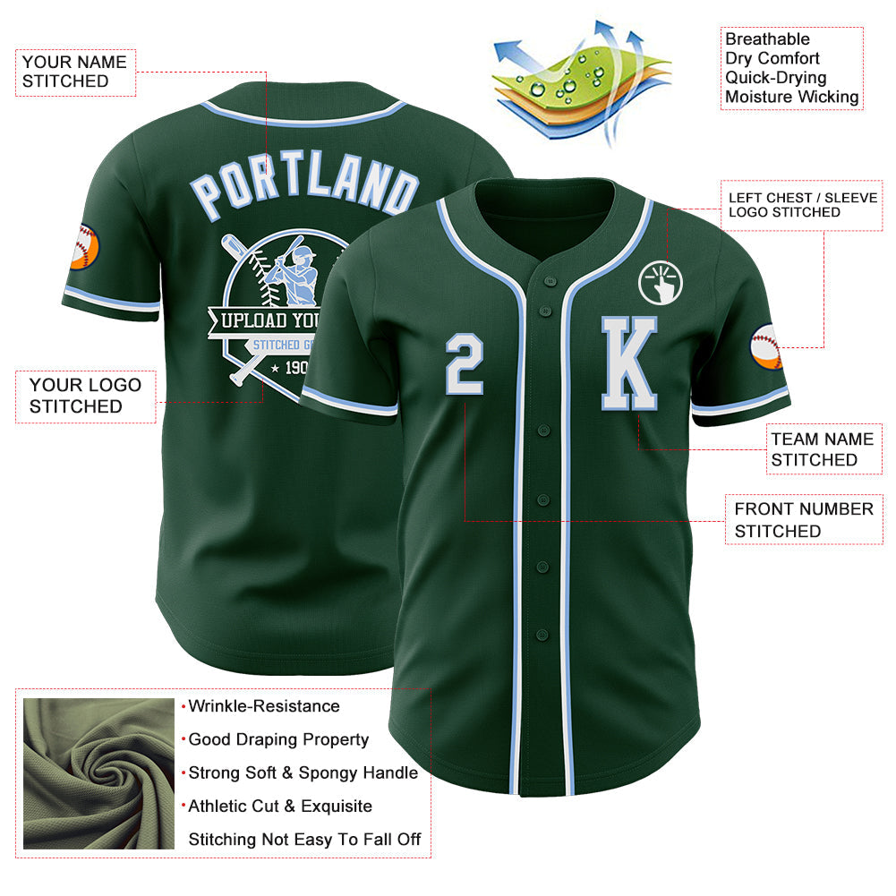 Custom Green White-Light Blue Authentic Baseball Jersey view 6
