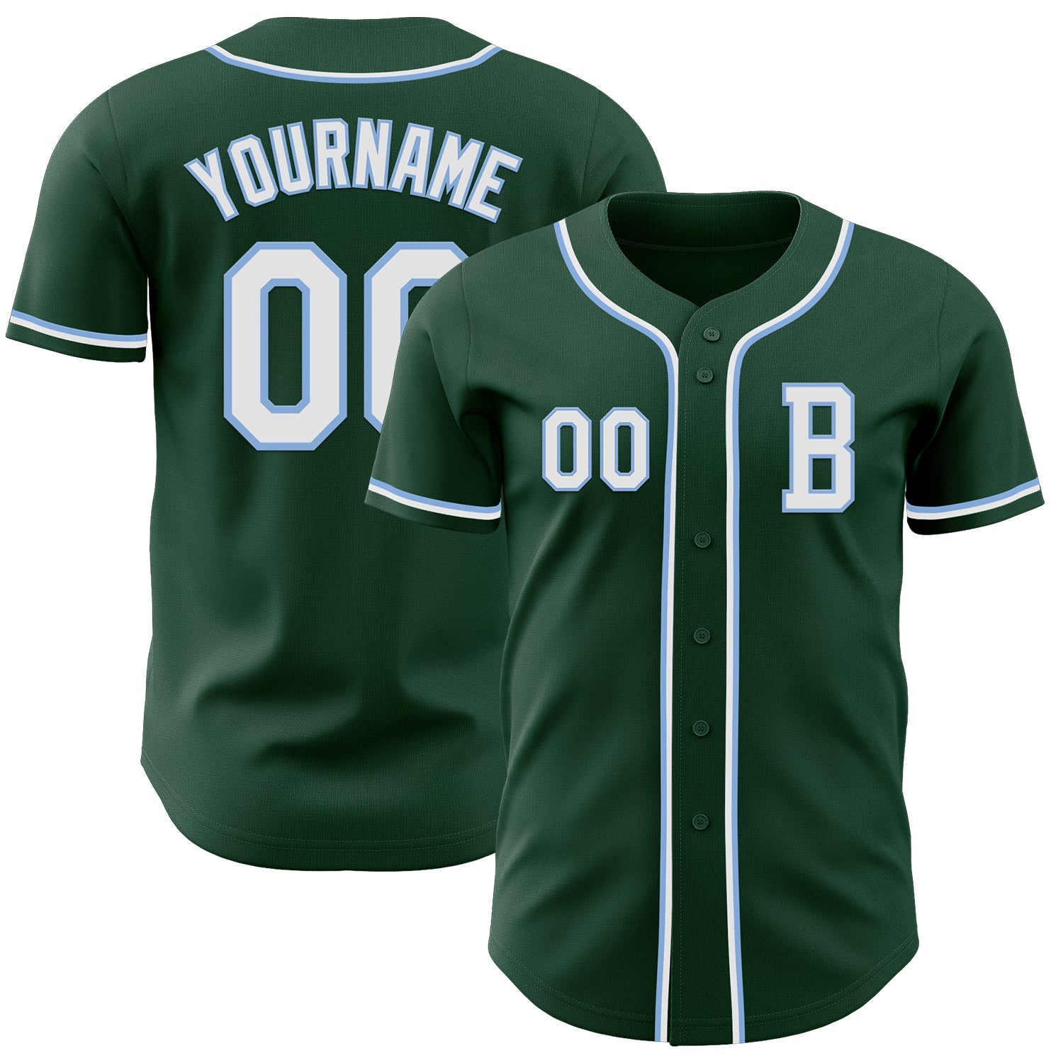 Custom Green White-Light Blue Authentic Baseball Jersey - Main View