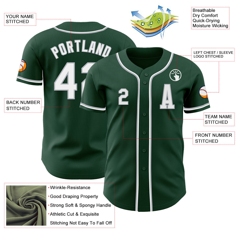 Custom Green White-Gray Authentic Baseball Jersey view 2
