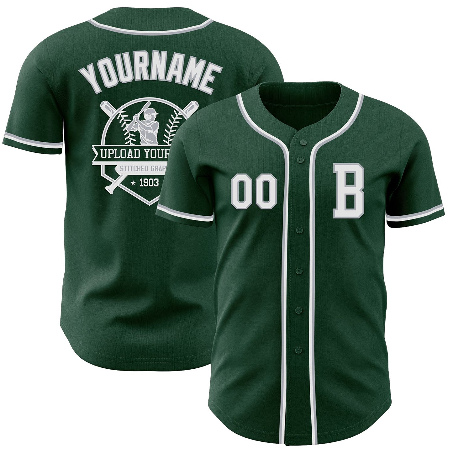 Custom Green White-Gray Authentic Baseball Jersey view 5