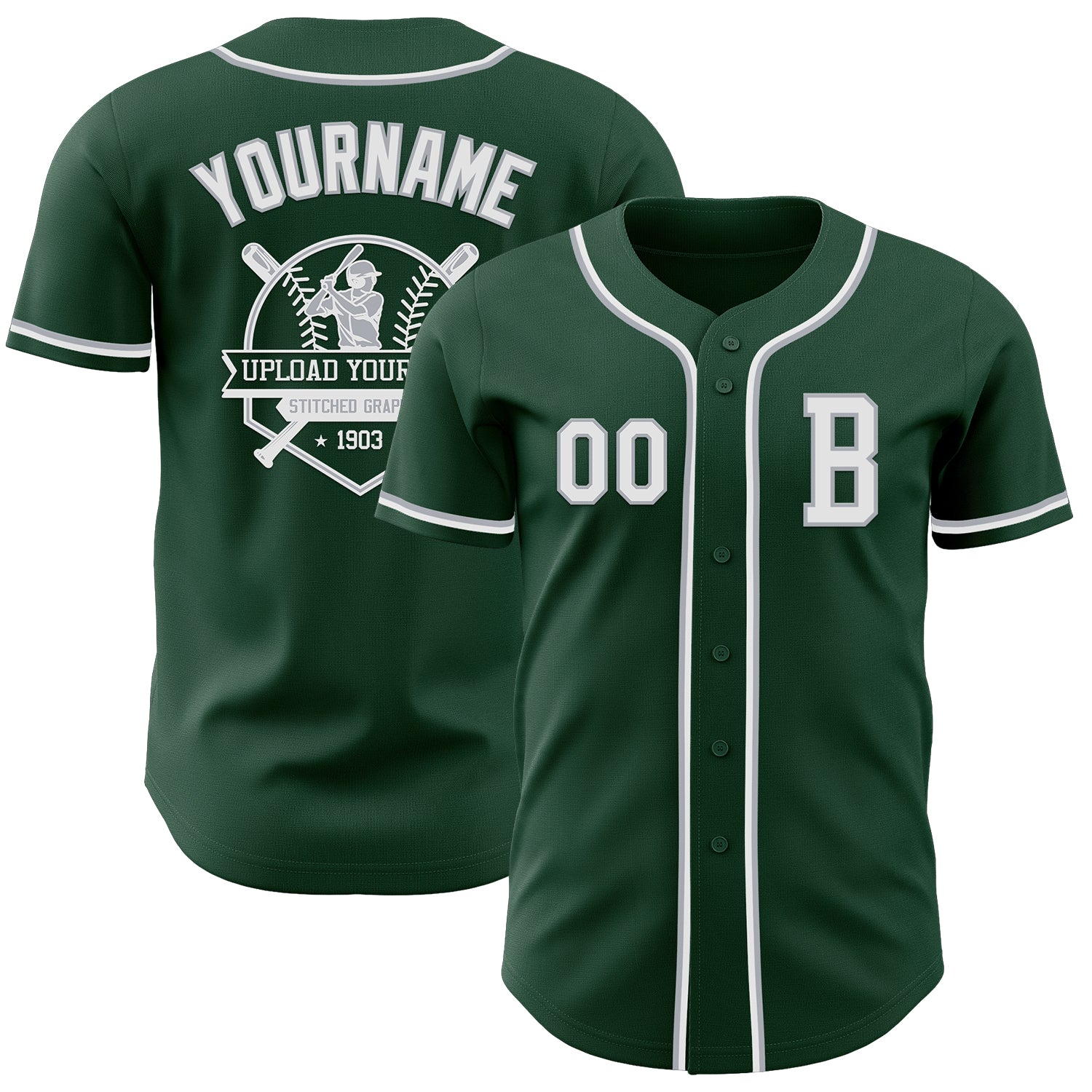 Custom Green White-Gray Authentic Baseball Jersey view 5