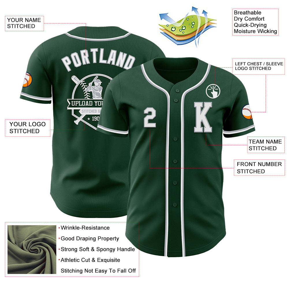 Custom Green White-Gray Authentic Baseball Jersey view 6