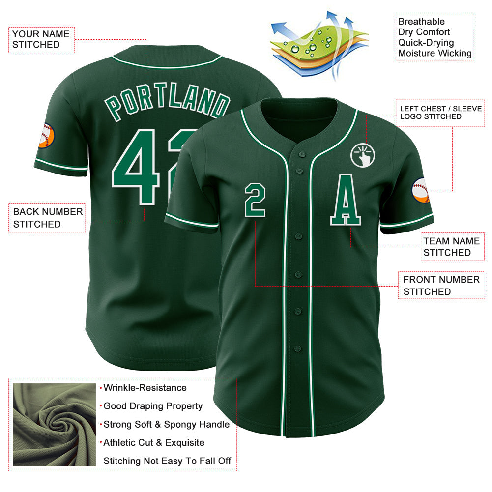 Custom Green Kelly Green-White Authentic Baseball Jersey view 2