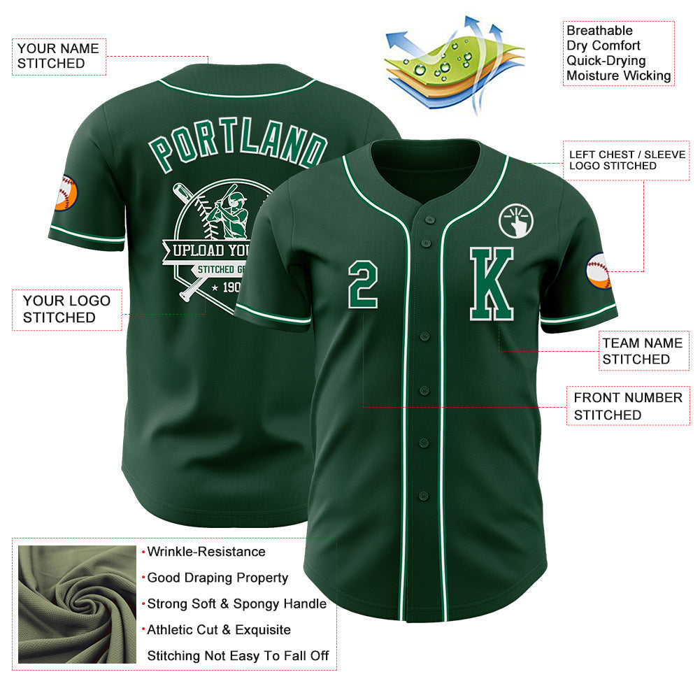 Custom Green Kelly Green-White Authentic Baseball Jersey view 6