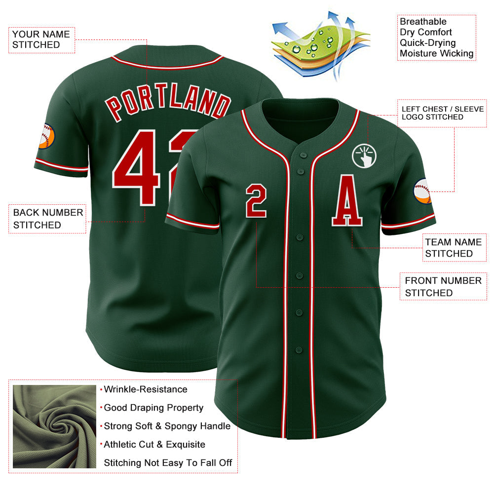 Custom Green Red-White Authentic Baseball Jersey view 2
