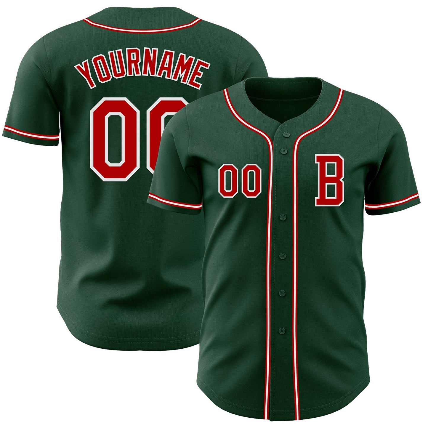 Custom Green Red-White Authentic Baseball Jersey - Main View