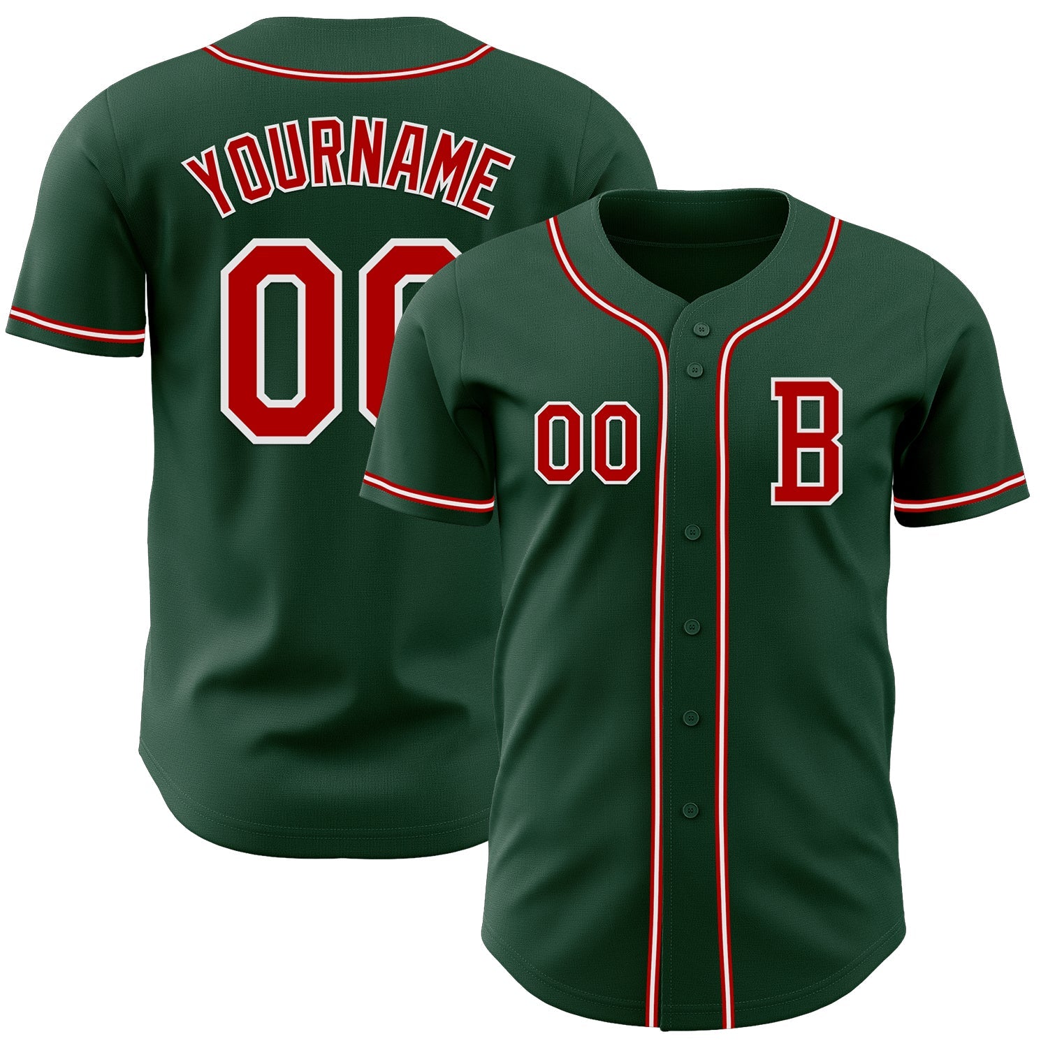 Custom Green Red-White Authentic Baseball Jersey - Main View