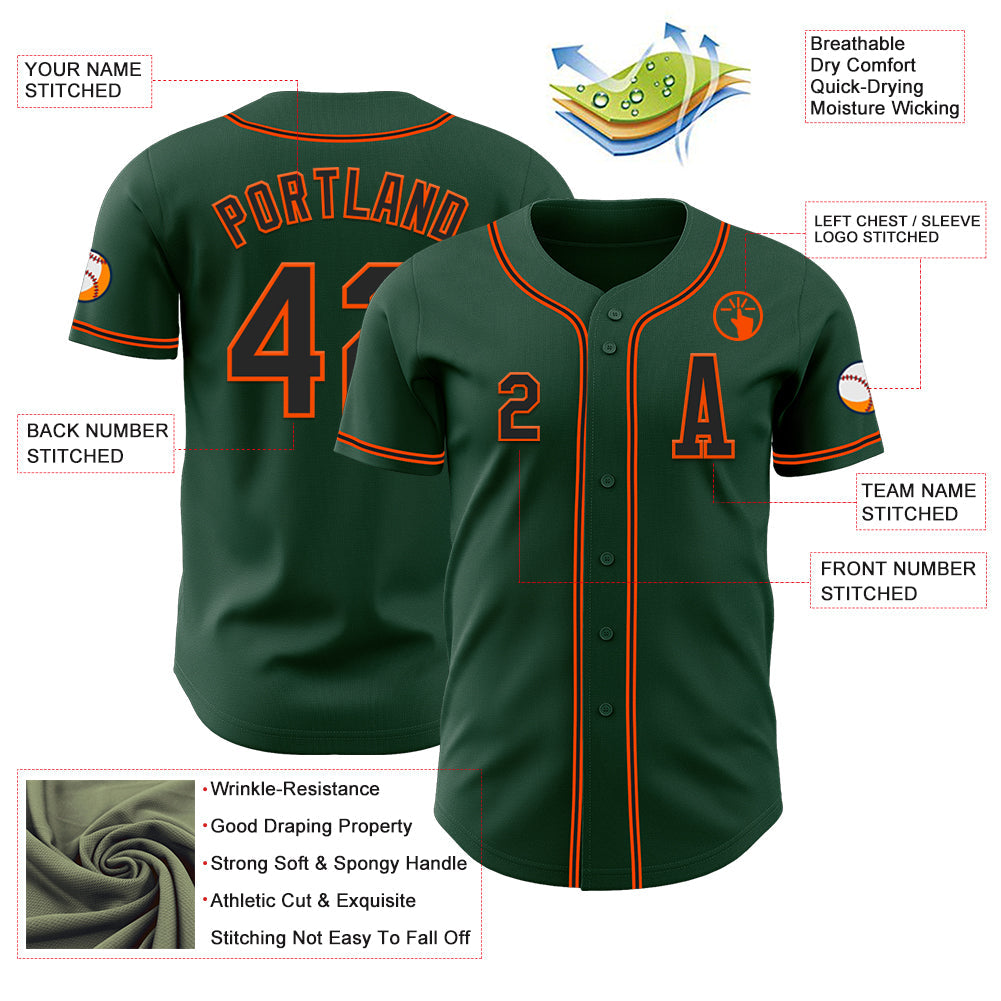 Custom Green Black-Orange Authentic Baseball Jersey view 2