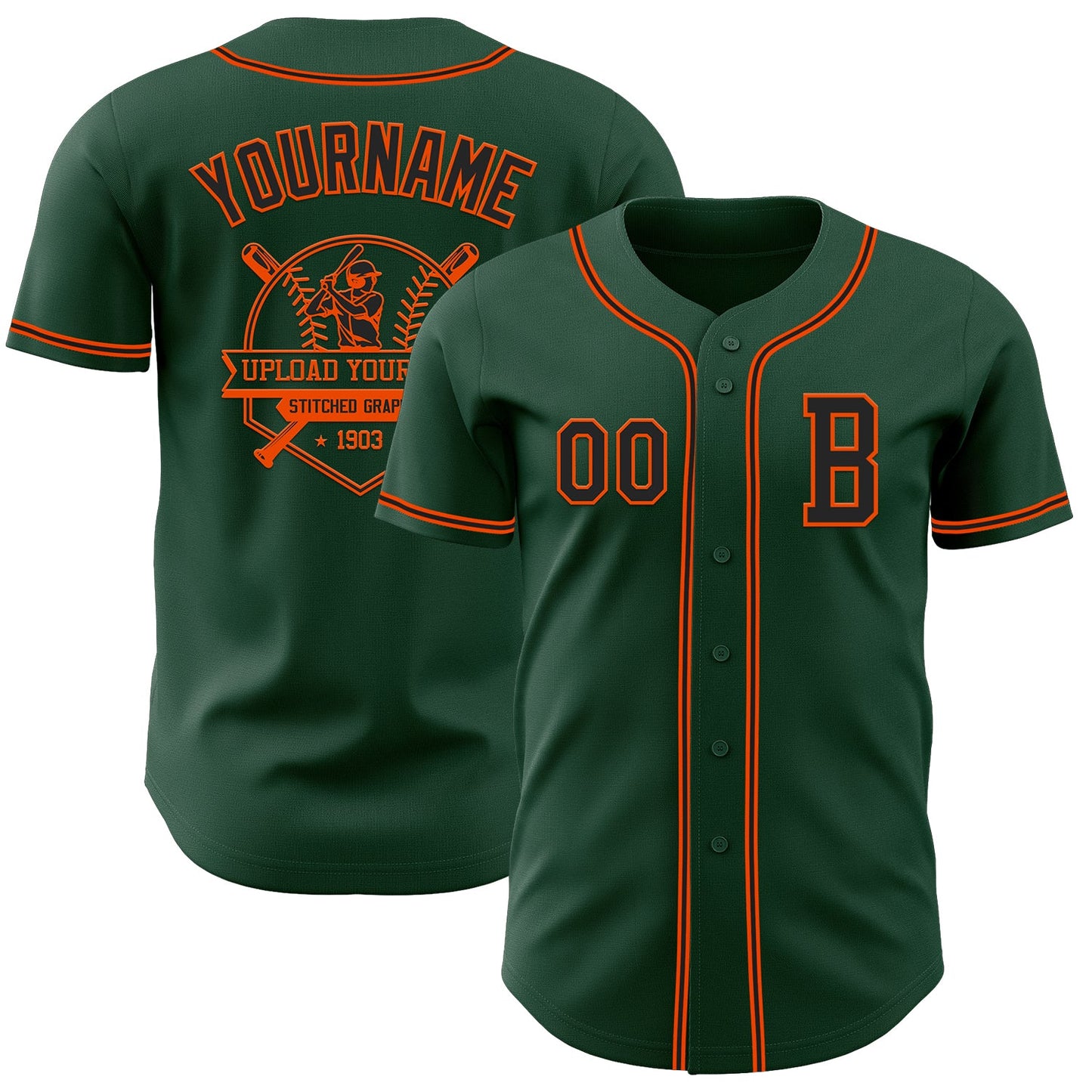 Custom Green Black-Orange Authentic Baseball Jersey view 5