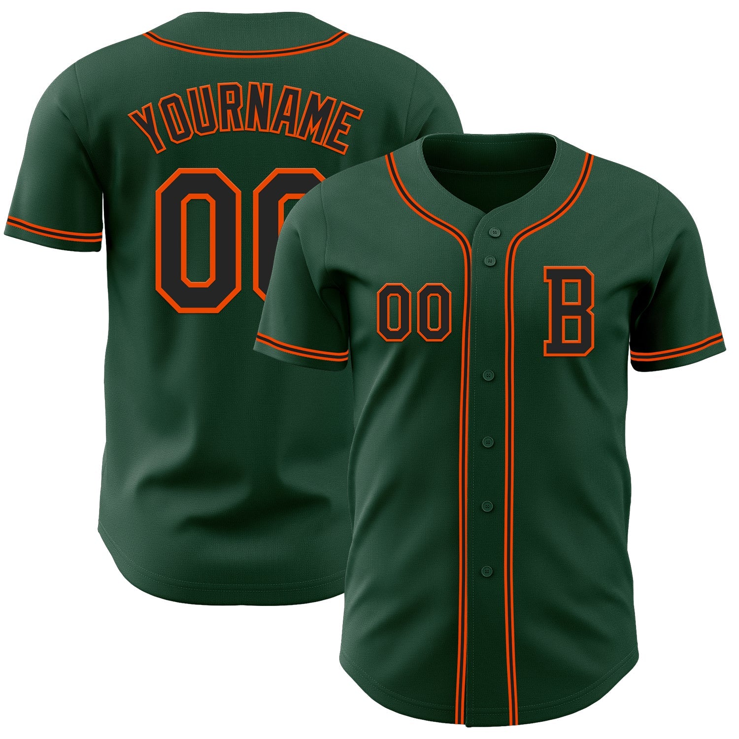 Custom Green Black-Orange Authentic Baseball Jersey - Main View