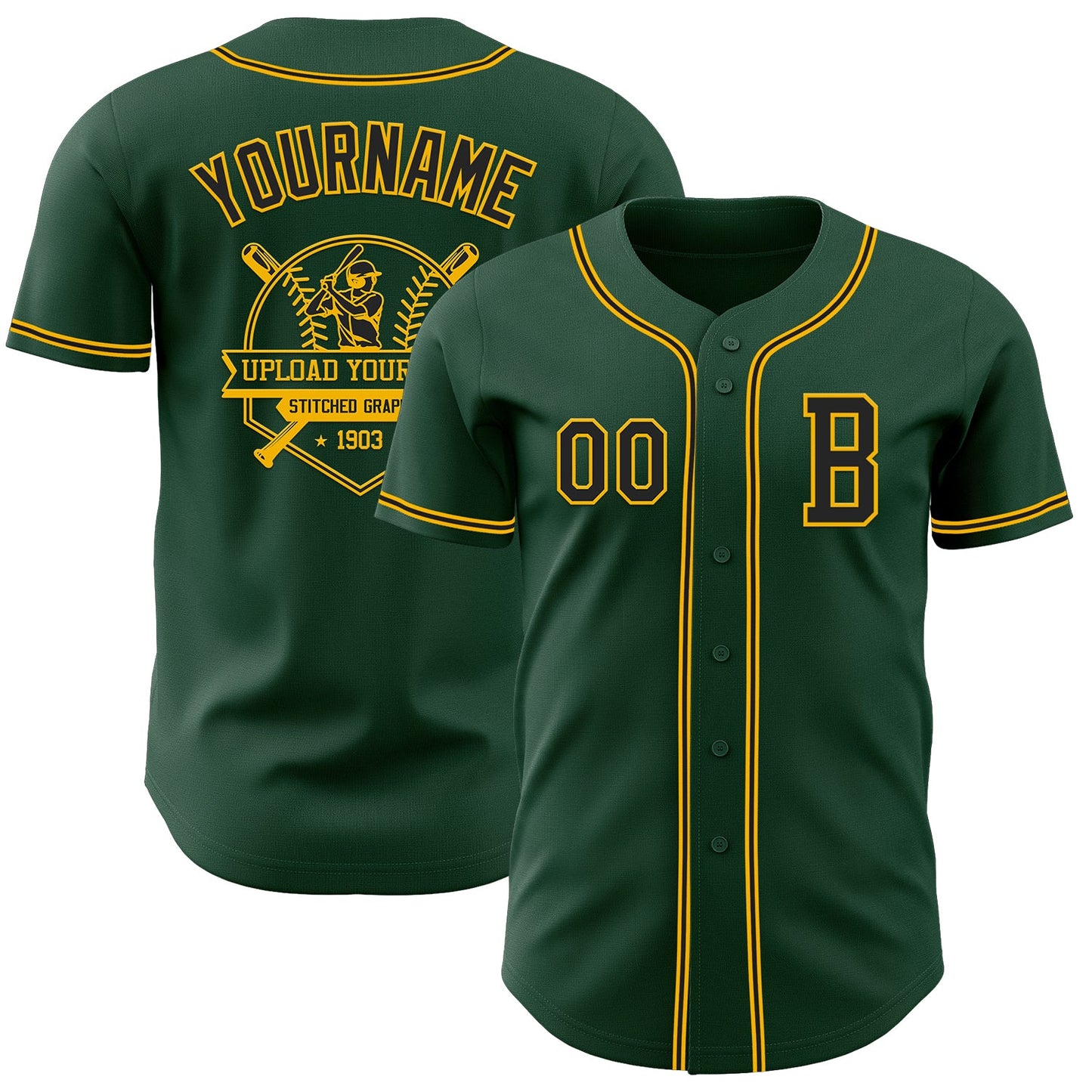 Custom Green Black-Gold Authentic Baseball Jersey view 5