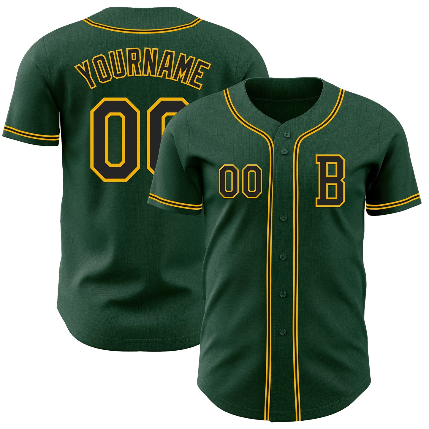 Custom Green Black-Gold Authentic Baseball Jersey - Main View