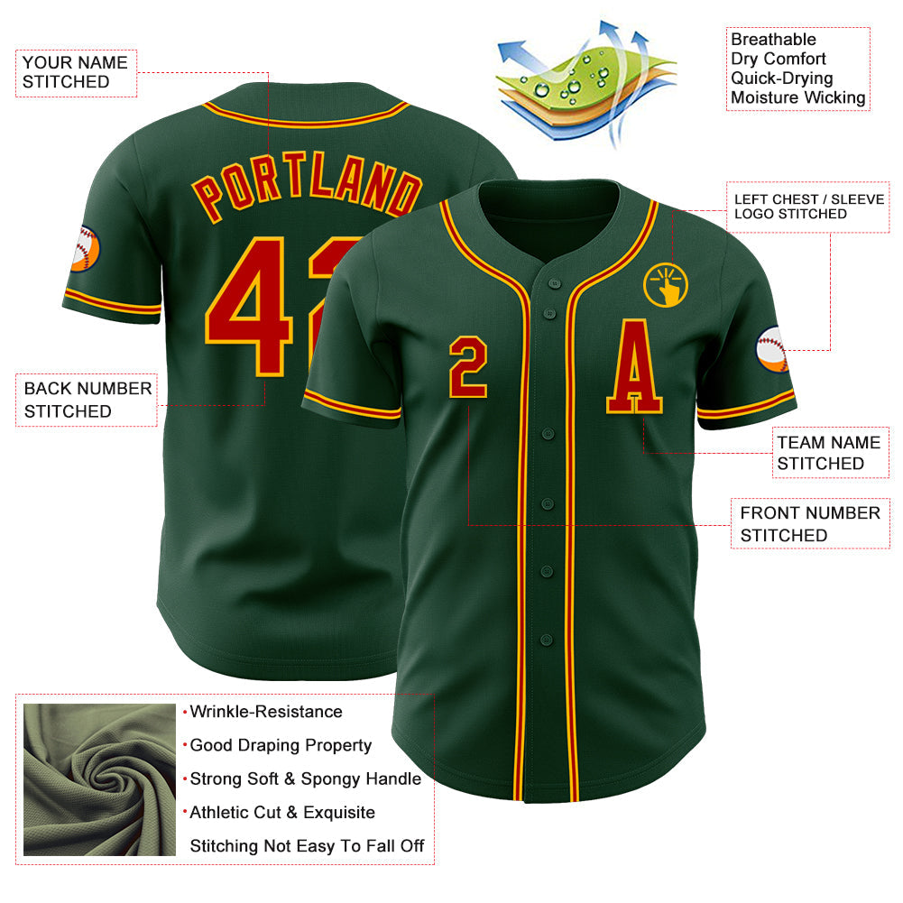 Custom Green Red-Gold Authentic Baseball Jersey view 2