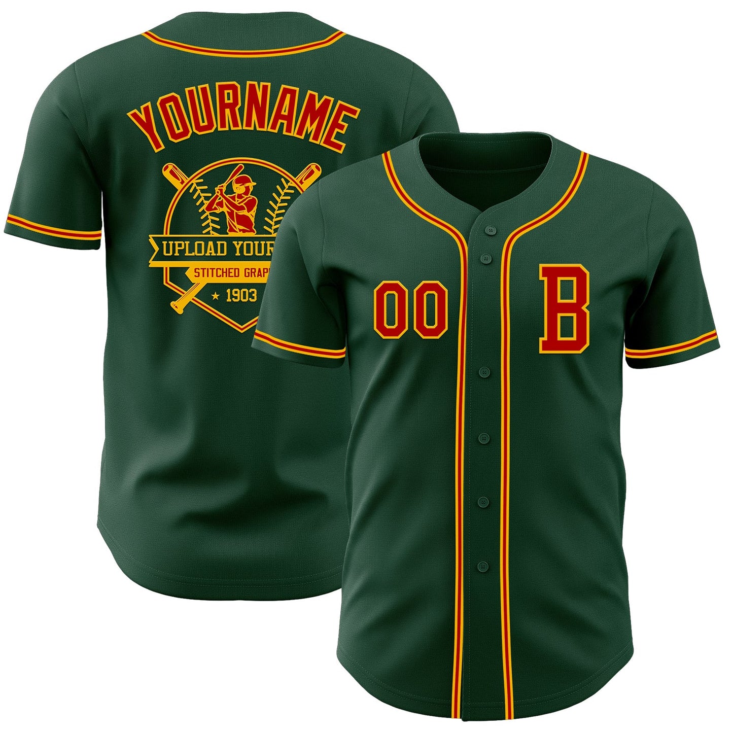 Custom Green Red-Gold Authentic Baseball Jersey view 5