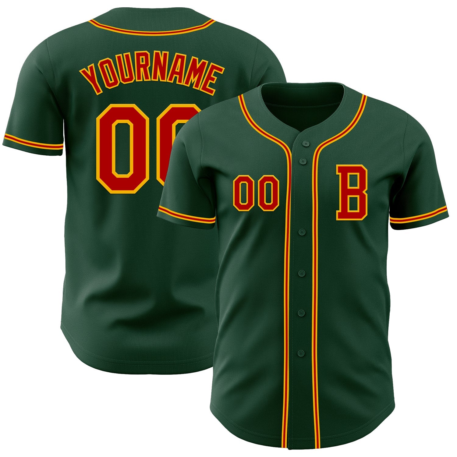 Custom Green Red-Gold Authentic Baseball Jersey - Main View