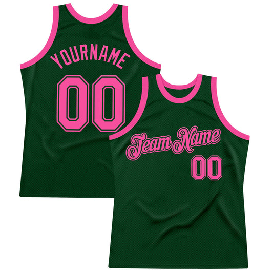 Custom Green Pink Authentic Throwback Basketball Jersey - Main View