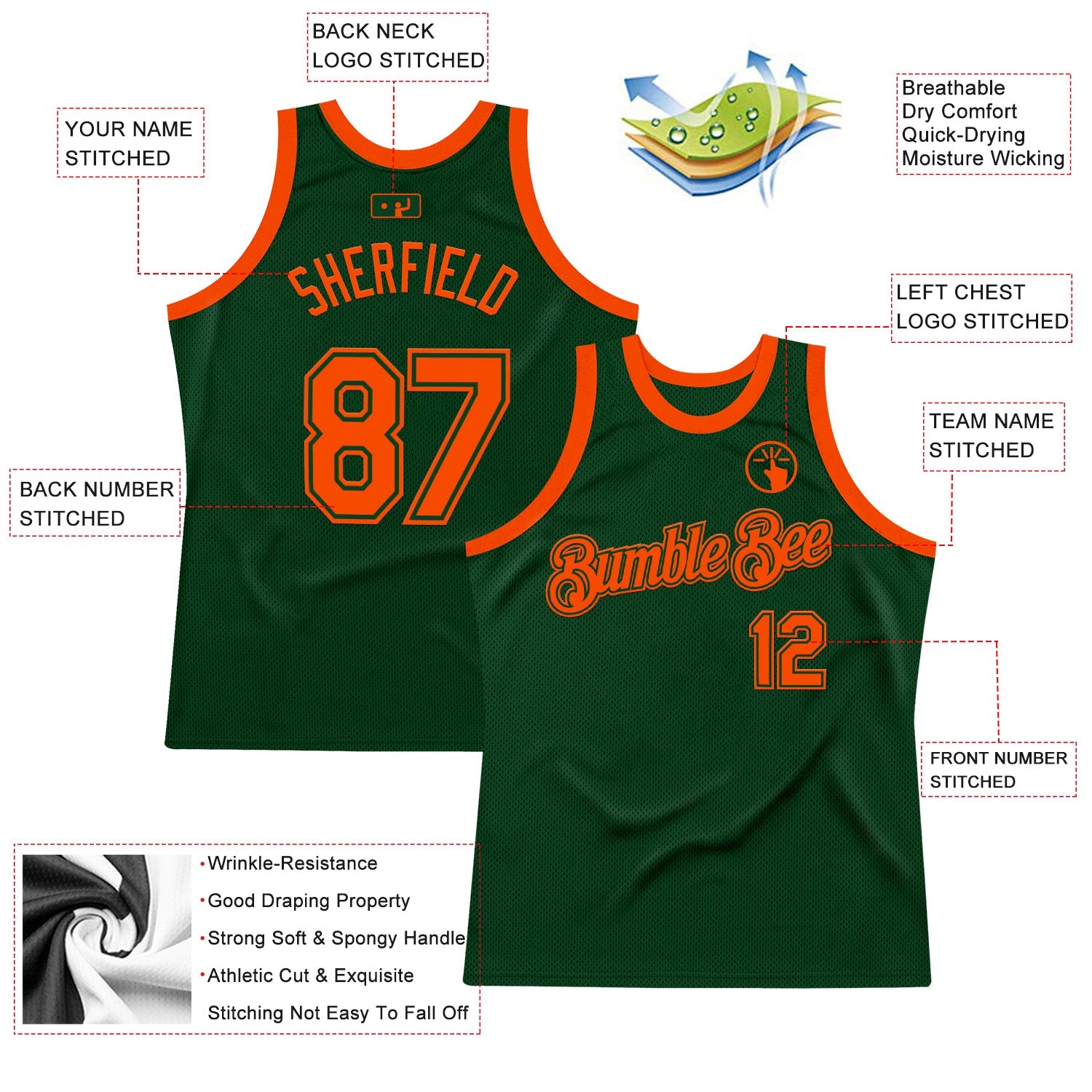 Custom Green Orange Authentic Throwback Basketball Jersey view 2