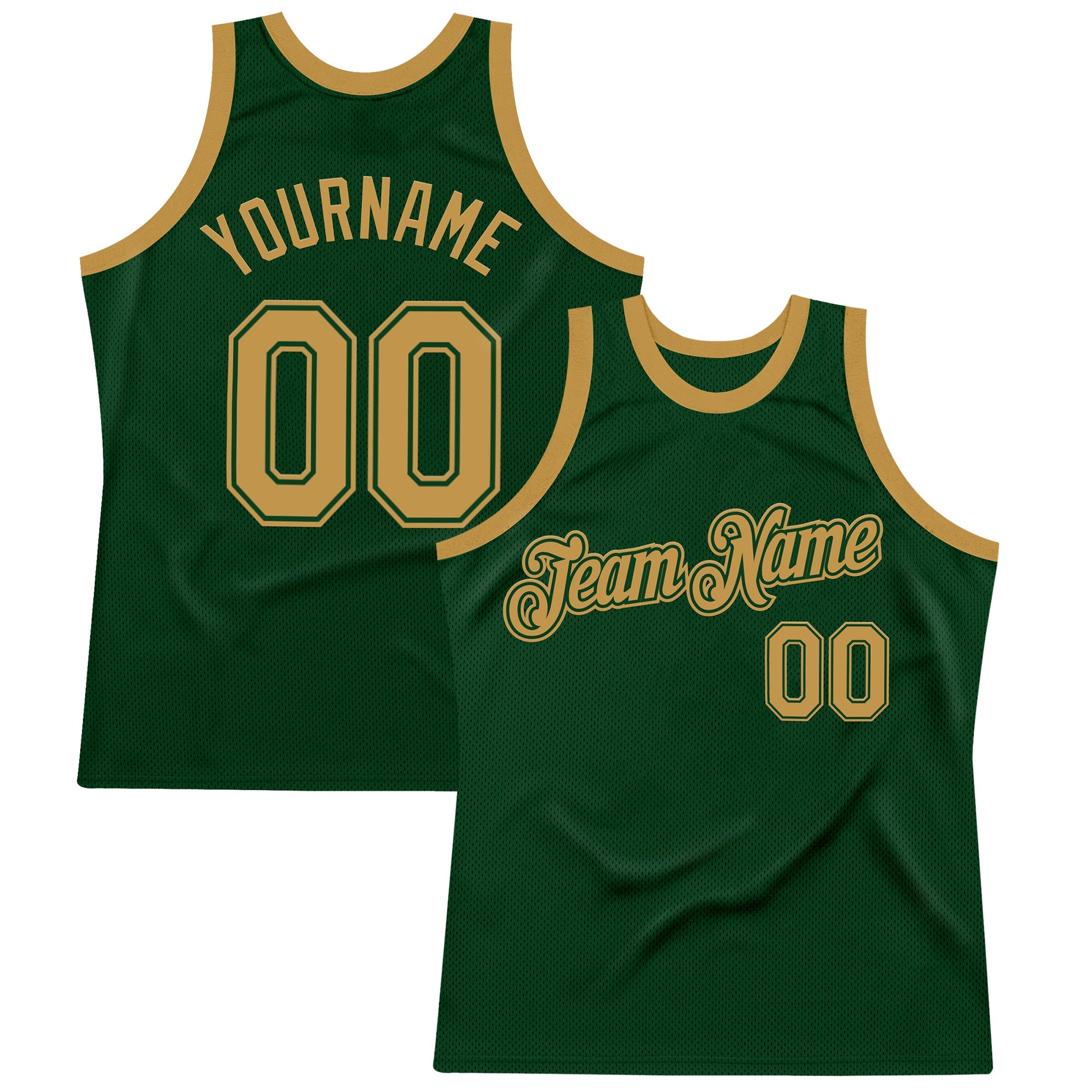 Custom Green Old Gold Authentic Throwback Basketball Jersey - Main View